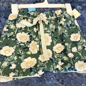Floral Green Shorts with Bow Tie